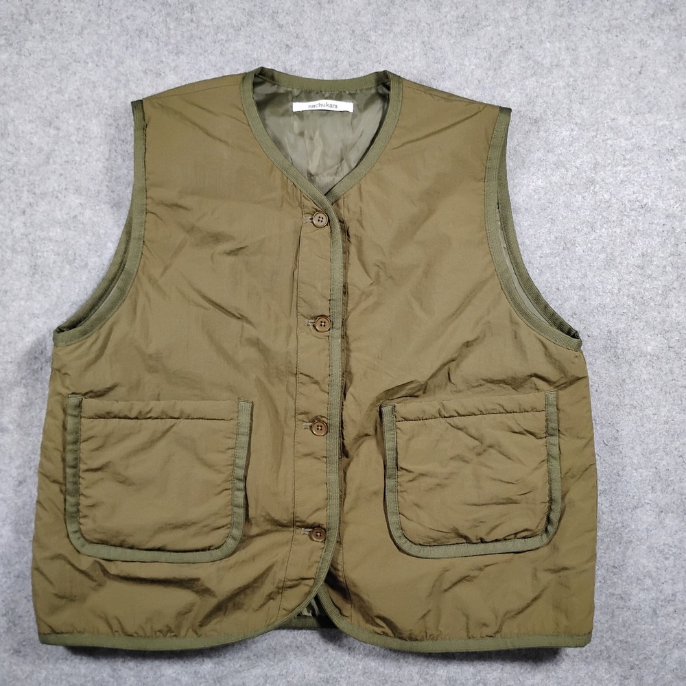 Nachukara Nylon Padded Button Vest Gilet Women's Free Green Khaki Gorpcore